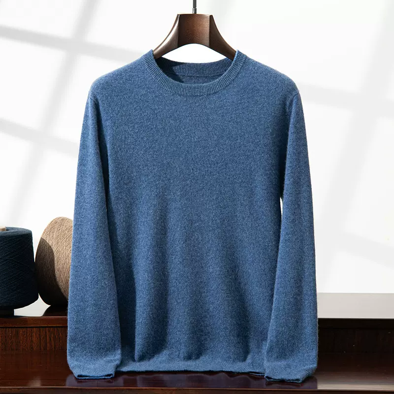 秋冬款简约百搭山羊绒衫男士套头圆领纯色针织打底衫内搭保暖毛衣
