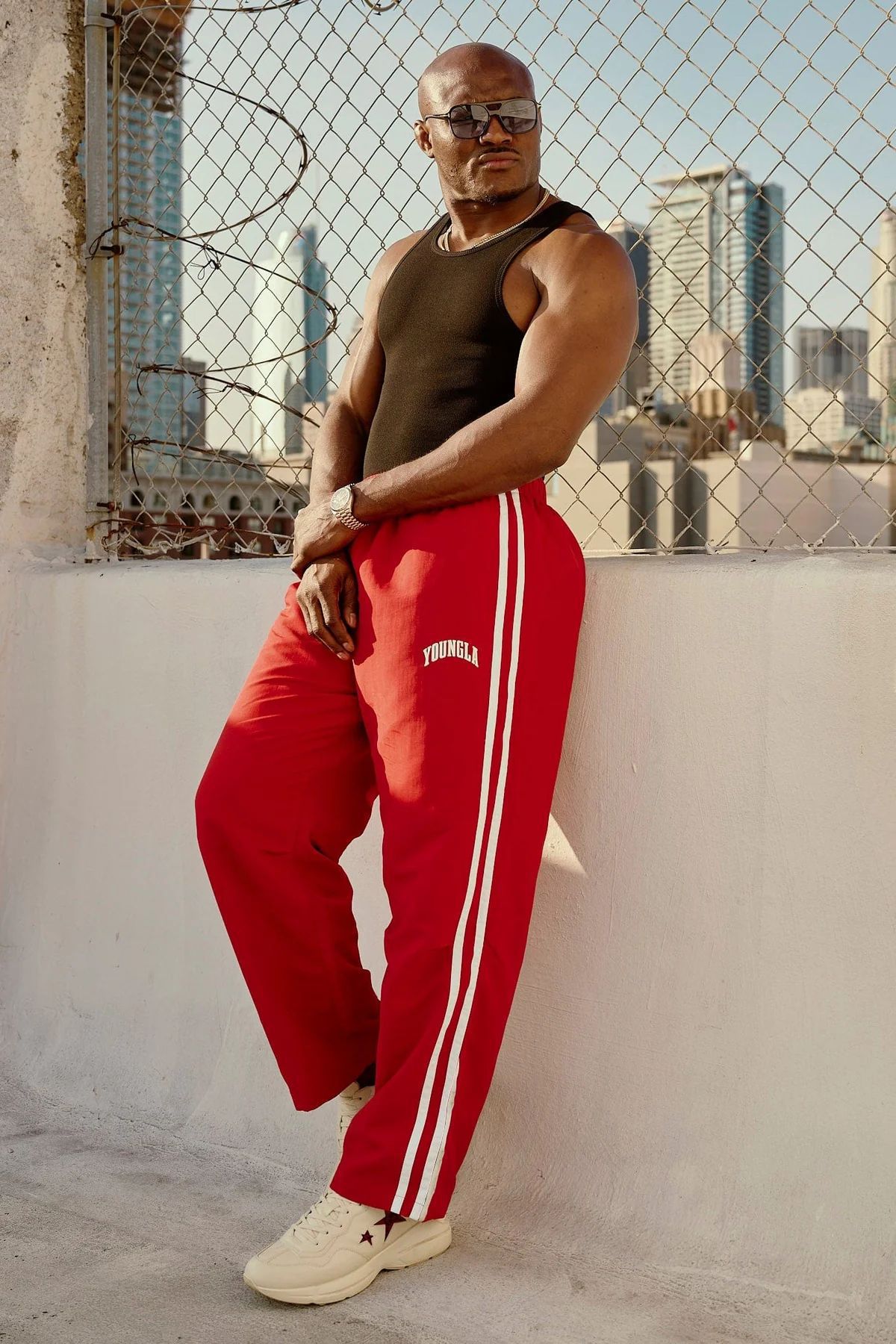 YoungLA Sweatpants Straight Leg Double Stripe Red