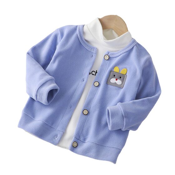 2022 spring and autumn new boy's cardigan jacket female baby's solid color warm jacket Korean version foreign style children's clothing wholesale top