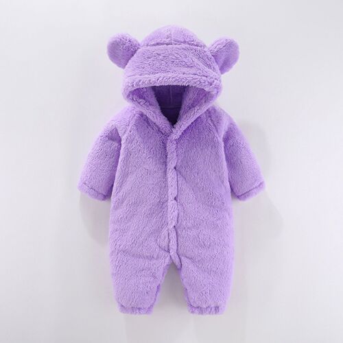 A baby onesie made of lambskin, long-sleeved crawling suit with hood, cute and fashionable, suitable for export, children's clothing.