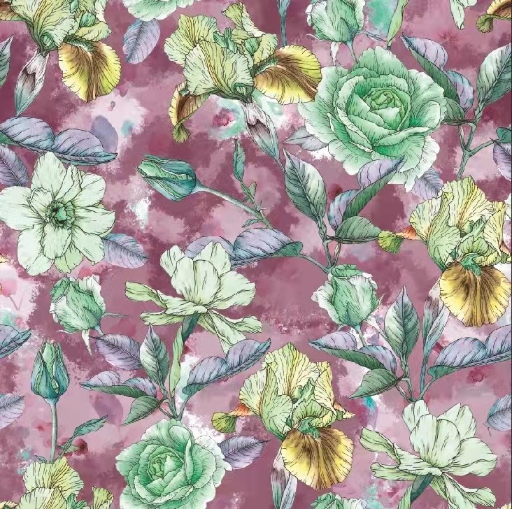 夏数码印花经编卡通现代夏日棉服印花红色植物印花涼感睡衣