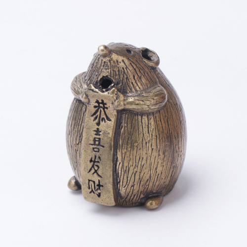 Pure brass retro fortune rat collection ornaments Gong Xi Fa Cai copper rat antique hand pieces paperweight crafts wholesale