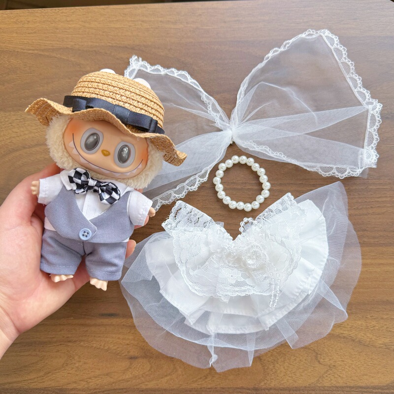17cm Labubu Wedding Dress Uniform, First, Second, and Third Generation Dolls, Suit and Wedding Dress Set, Kitty Dress-Up