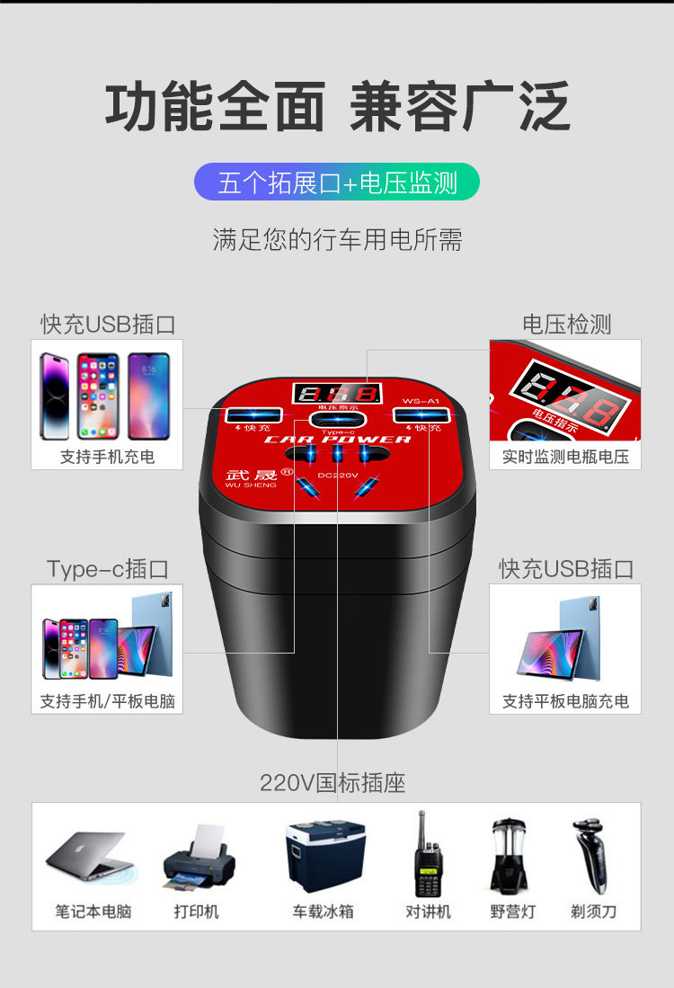 Car Inverter 12V24V Universal to 220V Car Power Socket Truck Smart Charging Inverter Converter