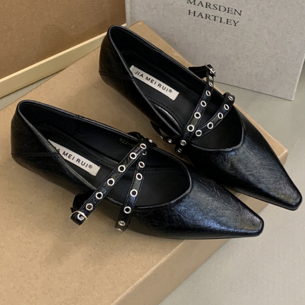 Wedge Heel Square Head Shallow Mouth Single Shoes Women's Rivets New French Retro Gentle Evening Breeze Mary Jane Doudou Women's Shoes_vogvips.com