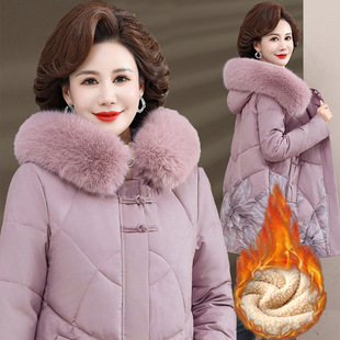 Куртка для матери, термобелье, утепленный пуховик с капюшоном, для среднего возраста, большой размер, в западном стиле
