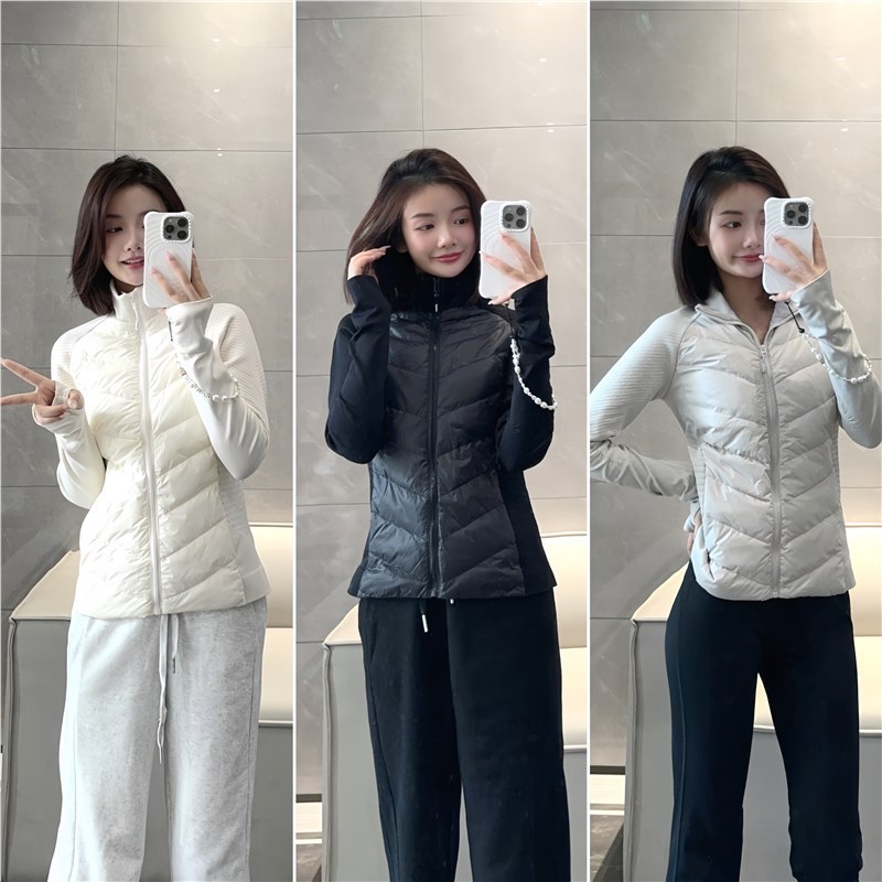 Lulu 동일 스타일 다운 및 경량 스티칭 슬림 핏 후드 다운 재킷 여성 캐주얼 스포츠 재킷