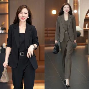 Fashionable Casual Suit for Women 2025 Spring and Summer New Style Slimming Look Ankora Red Professional Suit Three-Piece Set