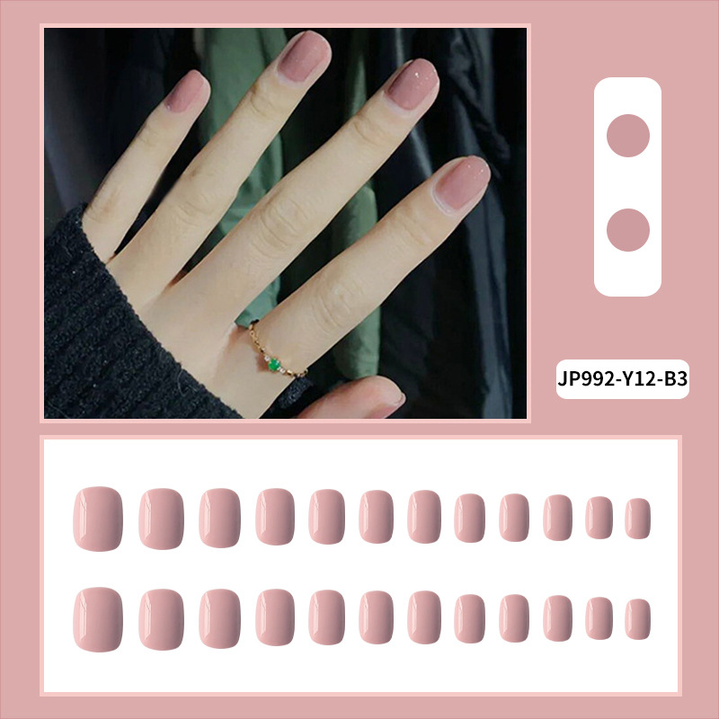 Pegatinas de uñas de hadas de color puro, uñas de color carne blanca, uñas de vestir, polvo desnudo terminado, 24 piezas, uñas de uñas simples