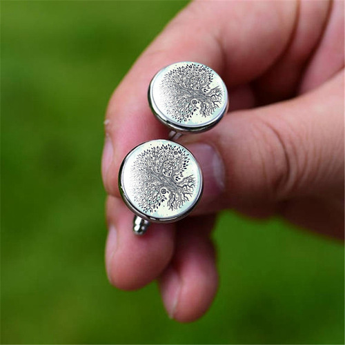 Cross-border new product Tree of Life men's cufflinks fashion accessories silver French shirt cuffs cuff studs buttons wholesale