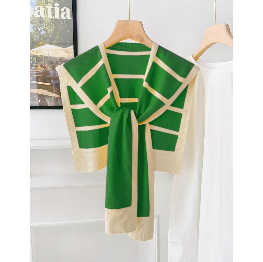 2023春秋时尚条纹针织披肩外搭女夏季空调房办公网红护颈保暖搭肩