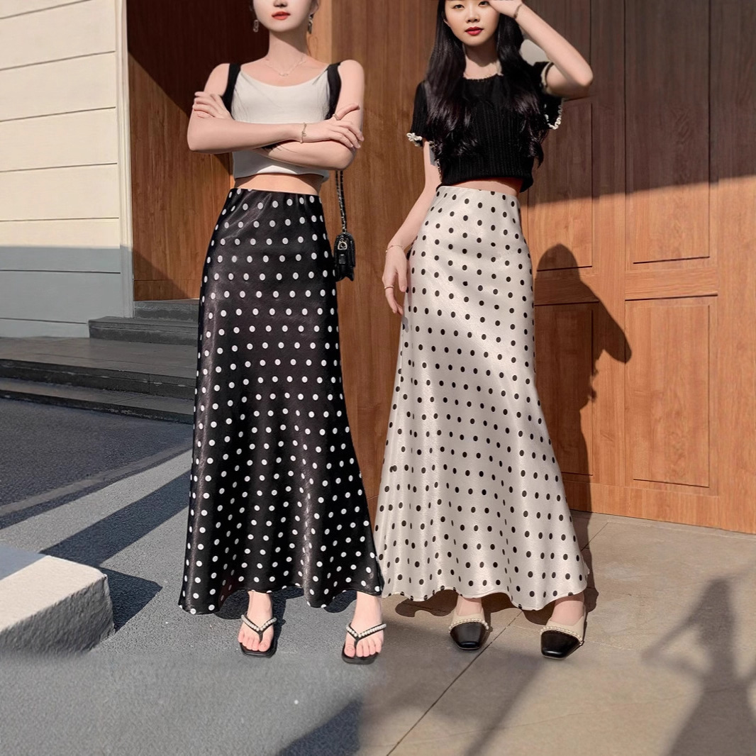 Elegant Acetate Fabric Polka Dot Fishtail Long Skirt for Women New Style High Waist Slimming One-Step Skirt