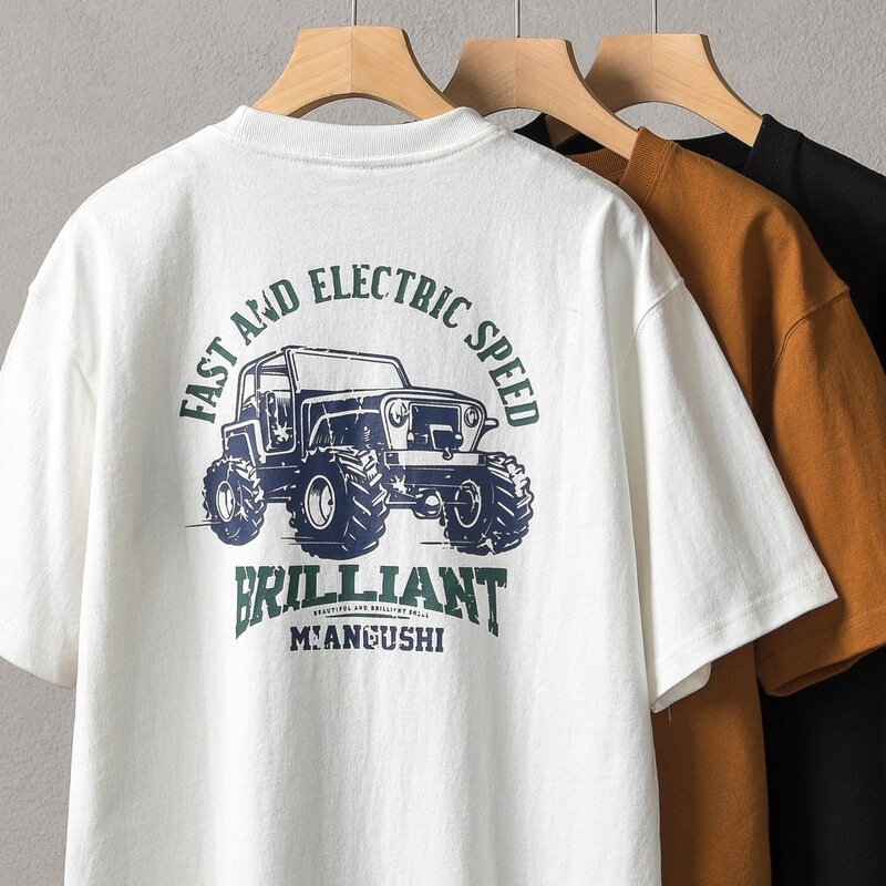 Muxijia 320g Heavyweight Vintage Pure Cotton Short-Sleeve American Casual T-Shirt with Wrangler Print, Made from Xinjiang Cotton, Versatile and Loose-Fitting Muxijia 320g Heavyweight Vintage Pure Cotton Short-Sleeve American Casual T-Shirt with Wrangler Print, Made from Xinjiang Cotton, Versatile and Loose-Fitting