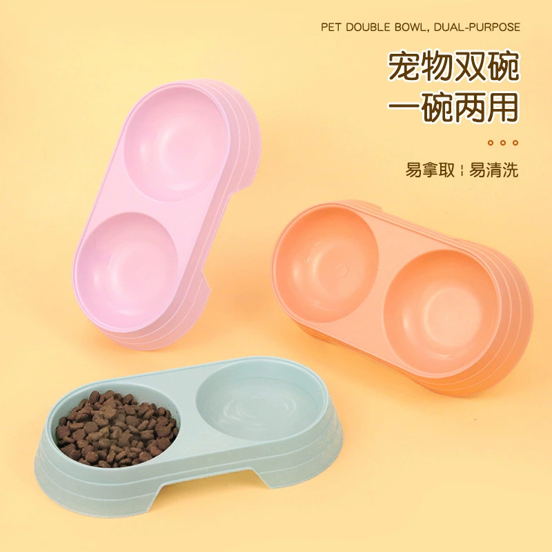 Миска для собак, встроенная двойная миска, пластиковая миска ярких цветов для питьевой воды, миска для кормления кошек, устойчивая к ударам, моющаяся универсальная миска для кошек и собак # #