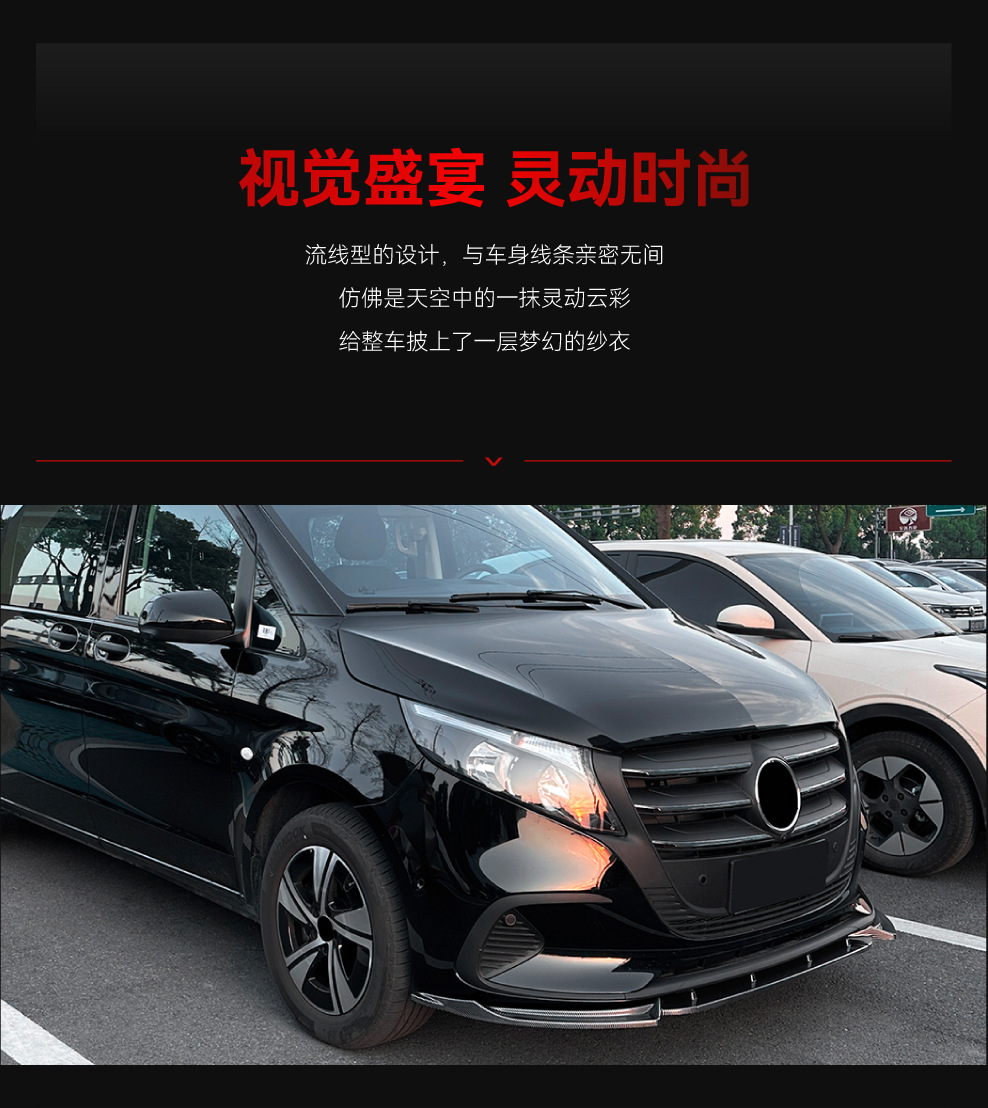 Applicable to 2024+ Mercedes-Benz V-Class Vito W447 Dedicated Front Lip and Front Spoiler Exterior Modification Parts