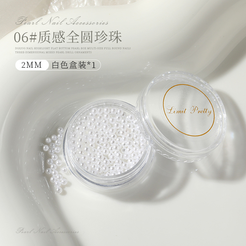 Estilo japonés de uñas perla tridimensional plana tamaño mixto joyería bola redonda accesorios de uñas diamante brillante perlas de color beige puro