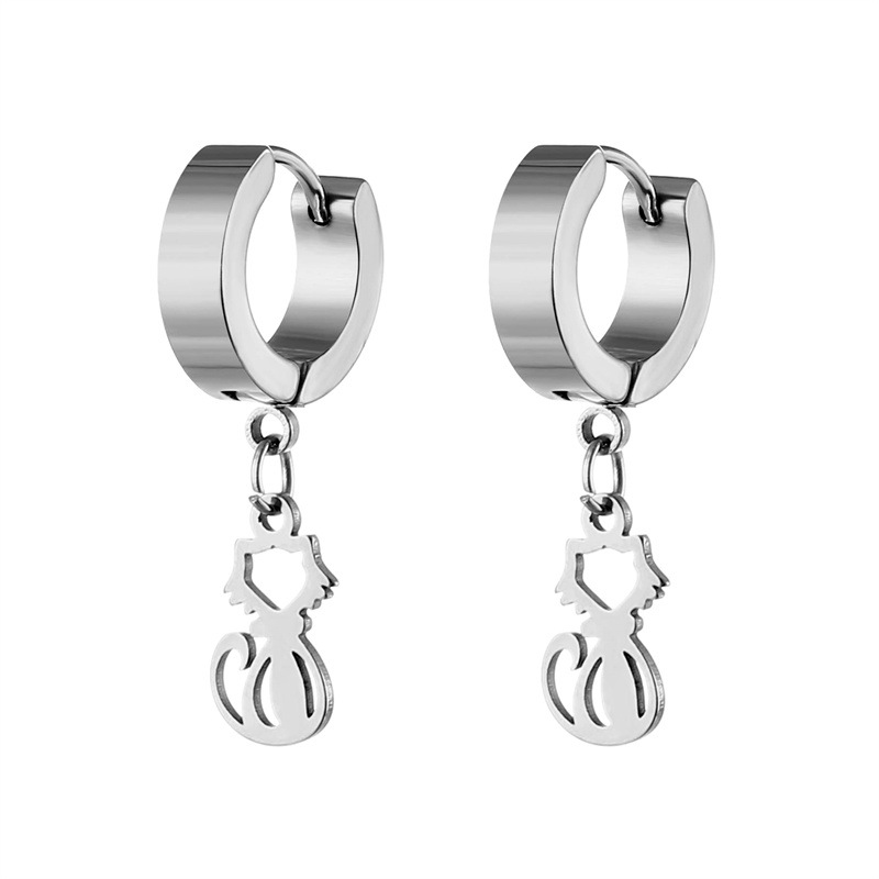1 Piece Simple Style Cat Plating Stainless Steel Drop Earrings display picture 3