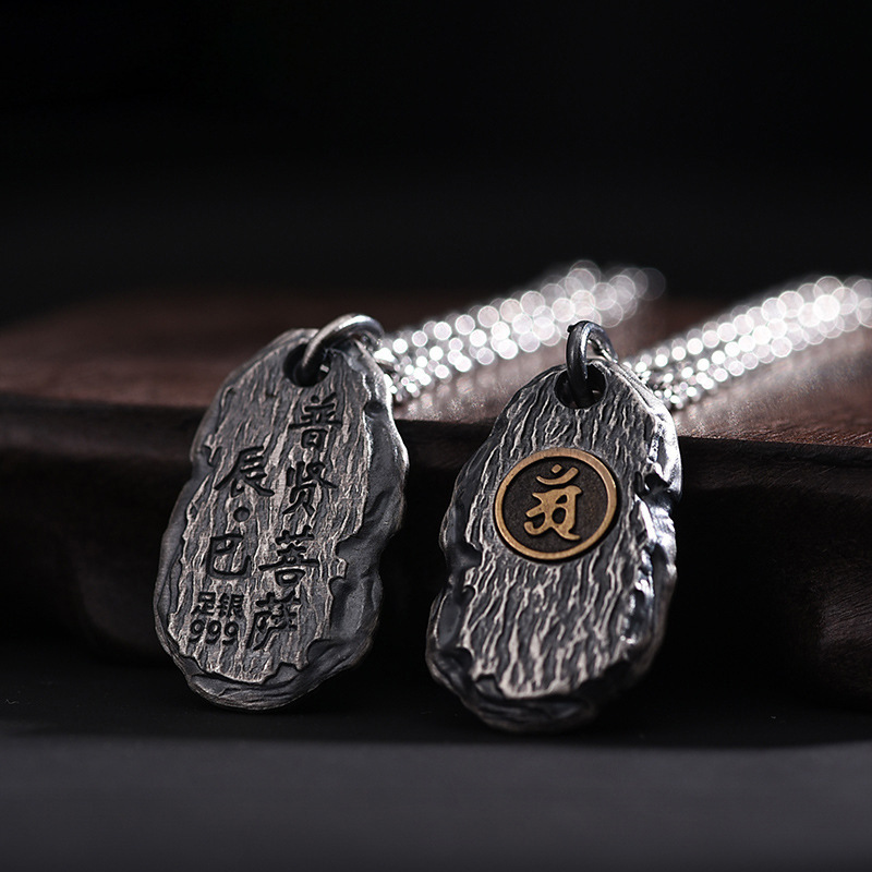 泰银精工项饰s925银大日如来吊坠个性嘻哈风吊牌复古做旧