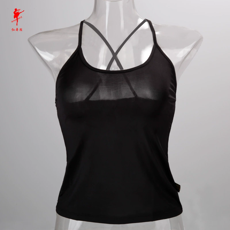 2nd: "红舞鞋 Black sports top with cups, T-shirt for gym" -> Chinese? Means red dancing shoes? Actually 