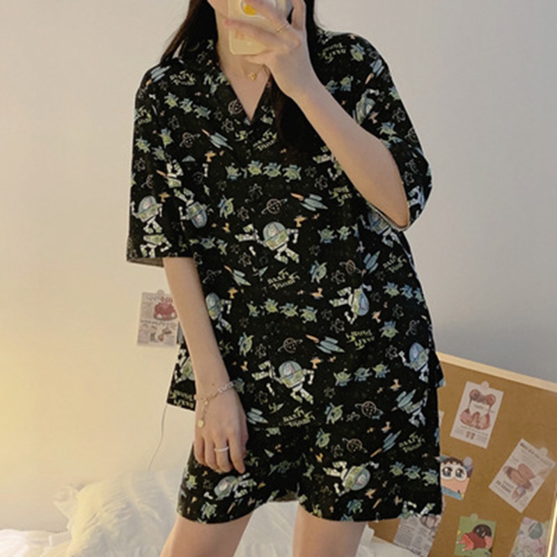 Celebridades en línea pijamas en vivo de las mujeres de manga corta lindo dibujos animados fresa oso verano de dos piezas ropa de casa estilo coreano traje Suelto