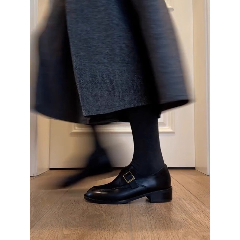 羊皮版~通勤单鞋女皮带扣真皮乐福鞋女复古风显瘦低跟百搭小皮鞋|undefined