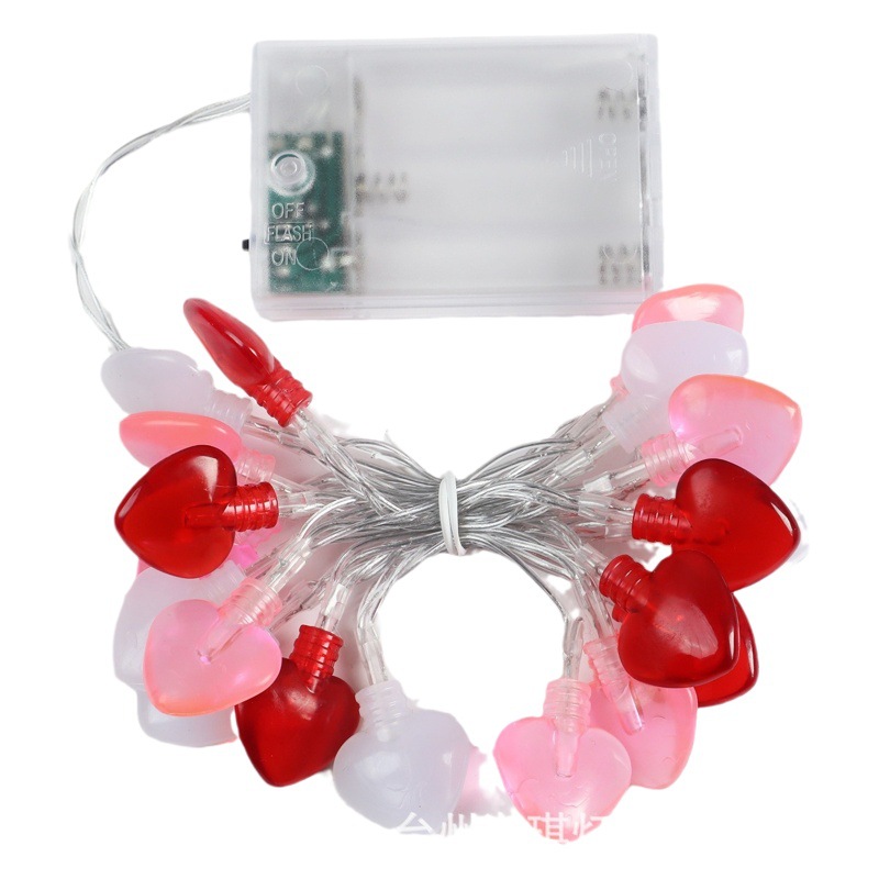 Nuevas luces LED de cadena para el Día de San Valentín, luces de batería de tres colores, rojo, rosa y blanco, con forma de corazón, para decoración de habitación, dormitorio, luces navideñas, tira de luces.