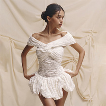 欧美风2025春夏新款女装纯欲性感一字肩露背修身显瘦纯色连衣裙女