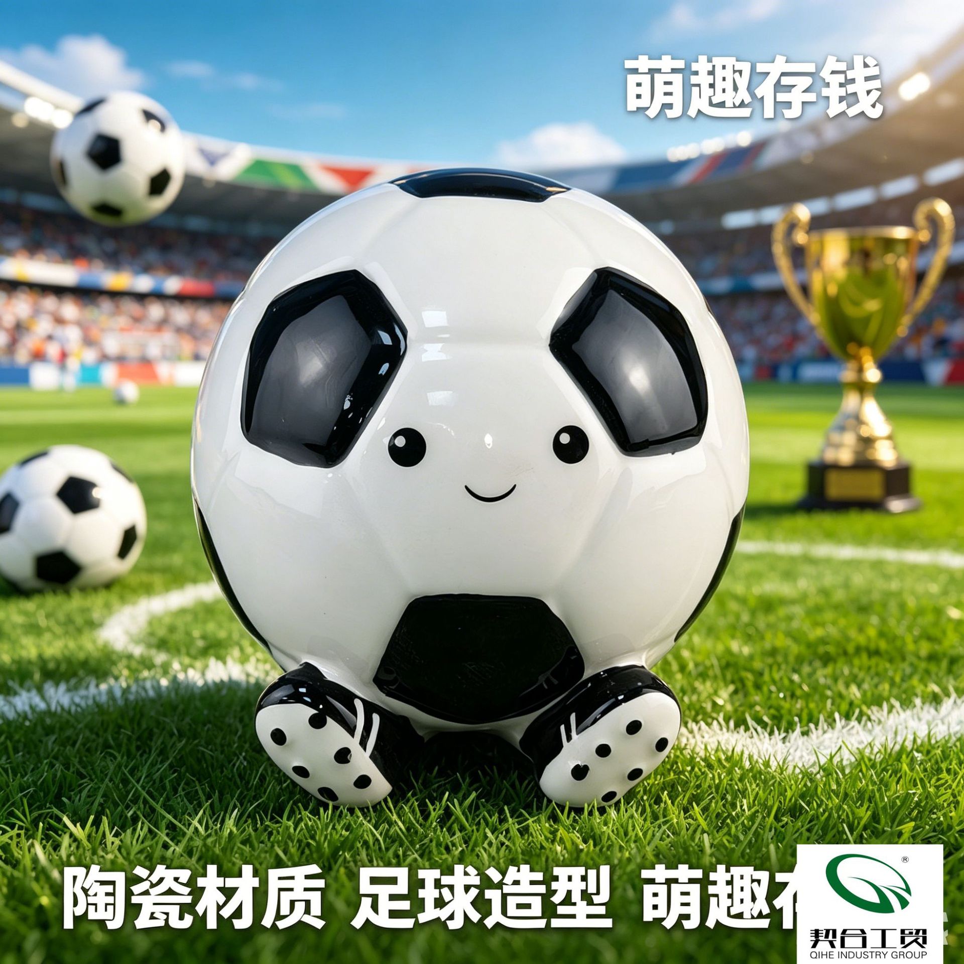 Cerámica transfronteriza estereoscópica encantadora expresión de fútbol lata de dinero Copa del Mundo artesanías cerámicas adornos de cerámica encantadores de escritorio