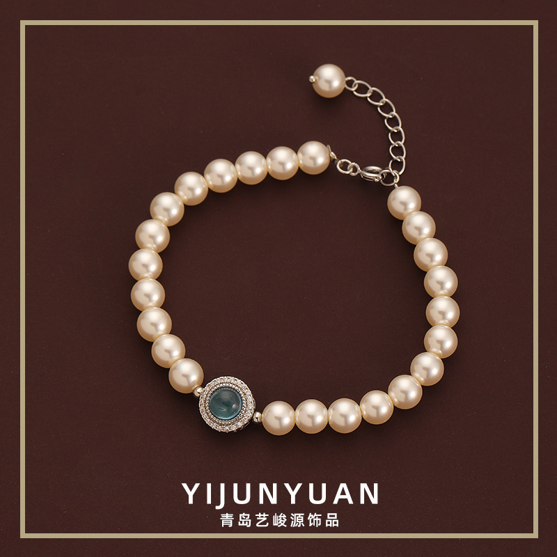 Retro fashionable sapphire sophisticated bracelet pearl with zircon