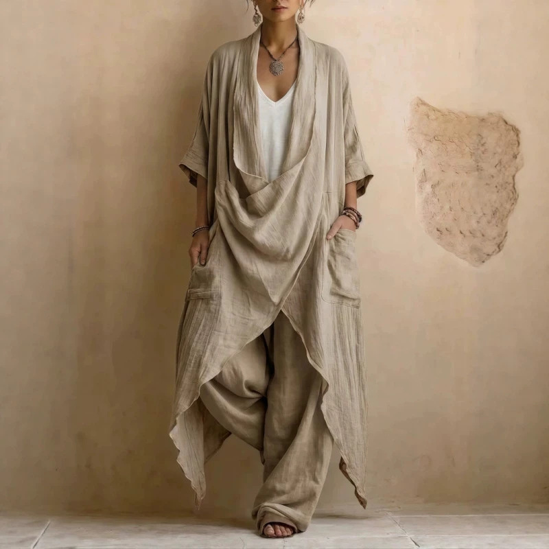 The 2026 New Casual Bohemian Style Set Includes Two Pieces: a Long Linen-Cotton Top and Long Pants The 2026 New Casual Bohemian Style Set Includes Two Pieces: a Long Linen-Cotton Top and Long Pants