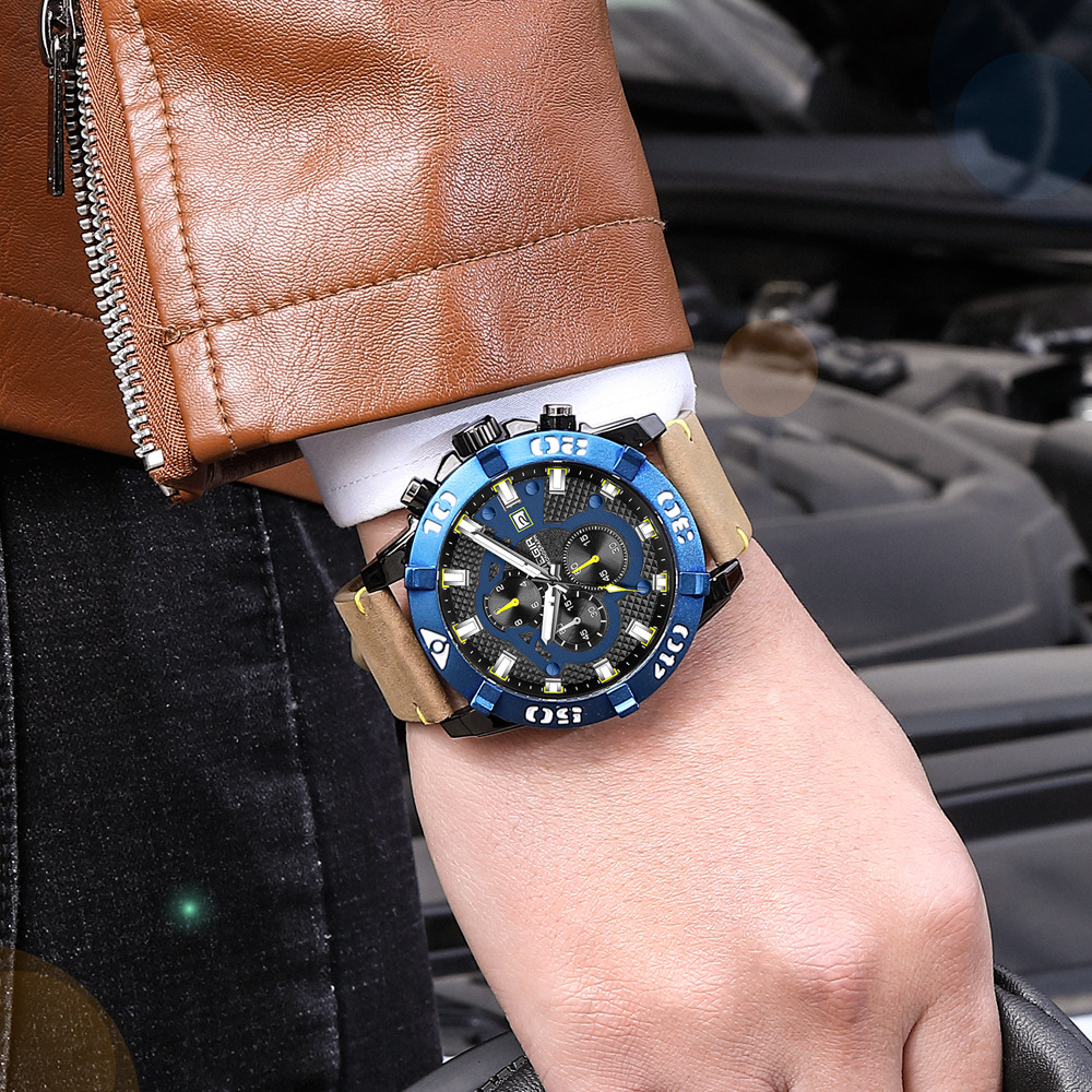 Orologio sportivo da uomo MEGIR con cronografo, impermeabile, luminoso, datario, resistenza all'acqua fino a 30 m, fibbia in acciaio inossidabile, vetro minerale_voghion.com