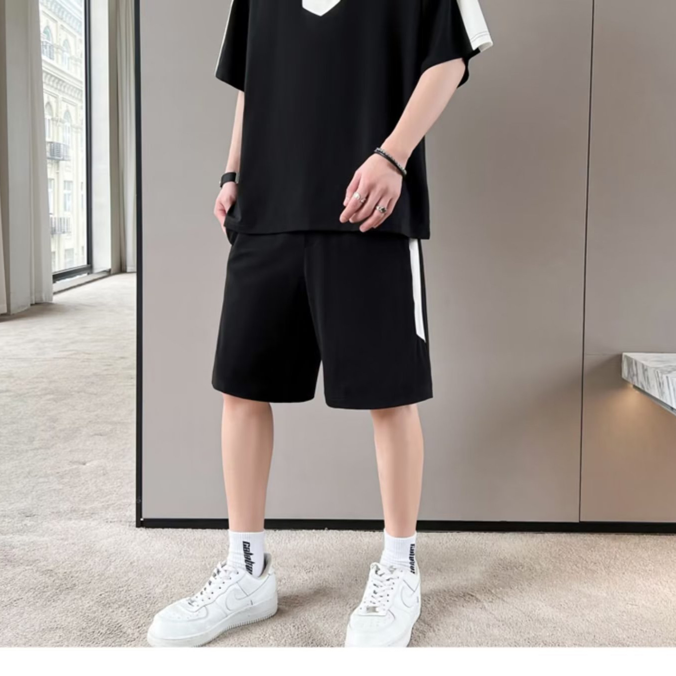 2024 Estilo de Hong Kong Traje deportivo coreano de verano Camiseta suelta para niños Pantalones simples de cinco puntos de manga corta para estudiantes Sentido avanzado