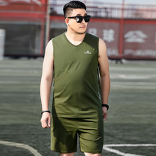 夏季男士运动套装加肥加大码胖子肥佬健身跑步无袖背心短裤篮球服