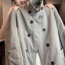 特大棉服开衫大衣宽松设计中长款二棉感码风衣外套女春秋翻领胖mm