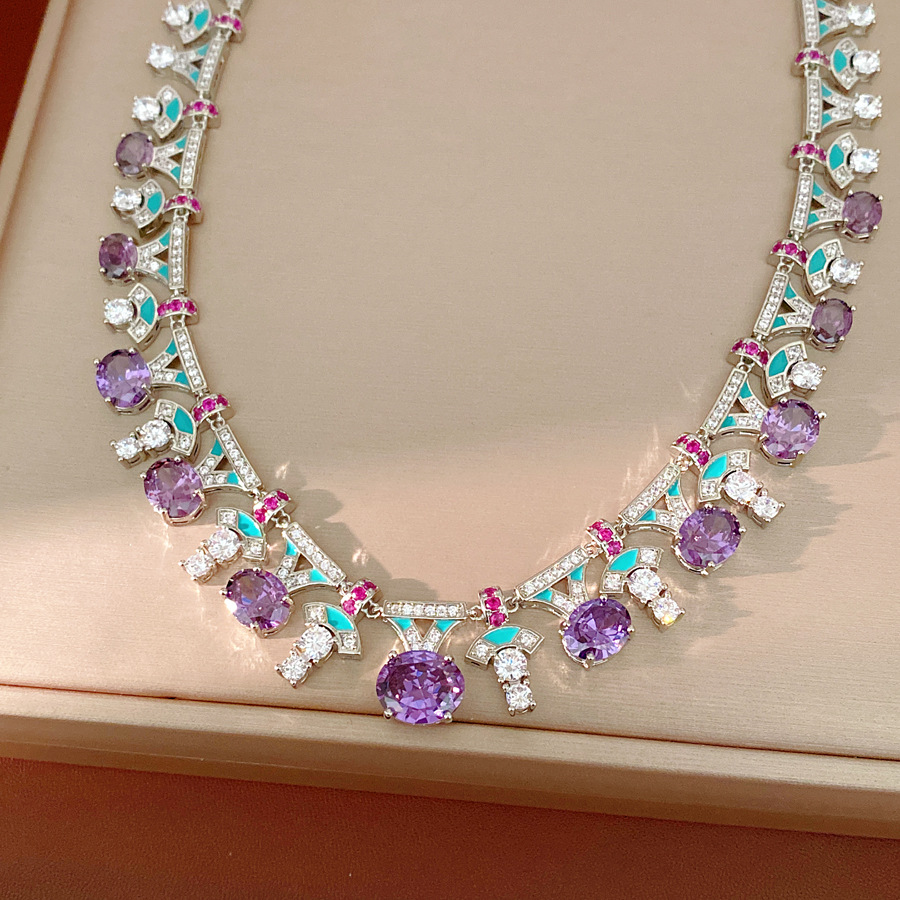 Corte de viento goteo de aceite de zircon collar oval lujo ligero de alto nivel sensación de cadena de clavícula exquisita nicho conjunto de joyería al por mayor