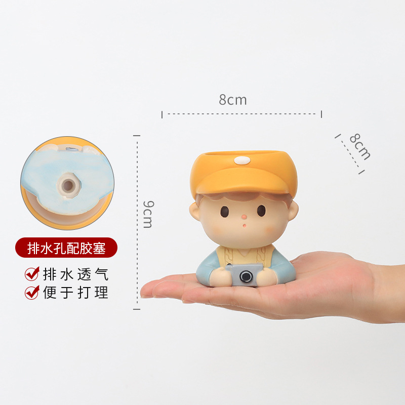 Chậu Cây Resin Chậu cây mọng nước hình bé gái resin, chậu mini trang trí văn phòng, ban công (RG-48)