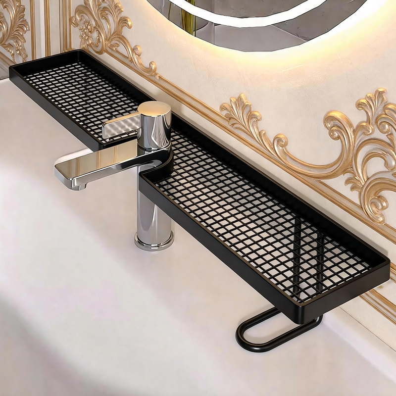 Vertical Faucet Storage Rack Bathroom Washbasin Wall-Mounted No-Drill Sink Organizer Vertical Faucet Storage Rack Bathroom Washbasin Wall-Mounted No-Drill Sink Organizer