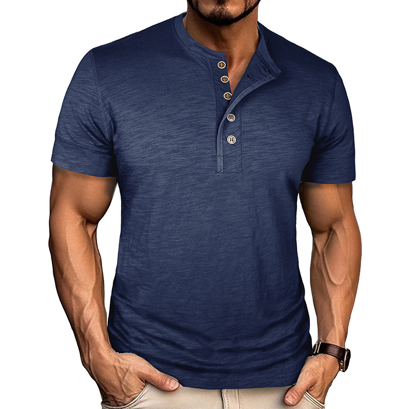 Summer Cross-Border European and American Men's Short-Sleeved Cotton Henley Shirt Amazon Men's Casual Round Neck T-Shirt Tops Wholesale Summer Cross-Border European and American Men's Short-Sleeved Cotton Henley Shirt Amazon Men's Casual Round Neck T-Shirt Tops Wholesale