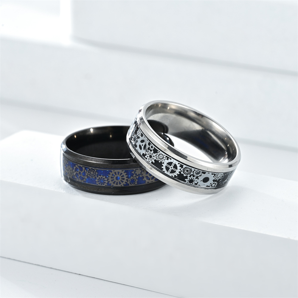 Casual Simple Style Gear Titanium Steel Enamel Couple Rings display picture 3