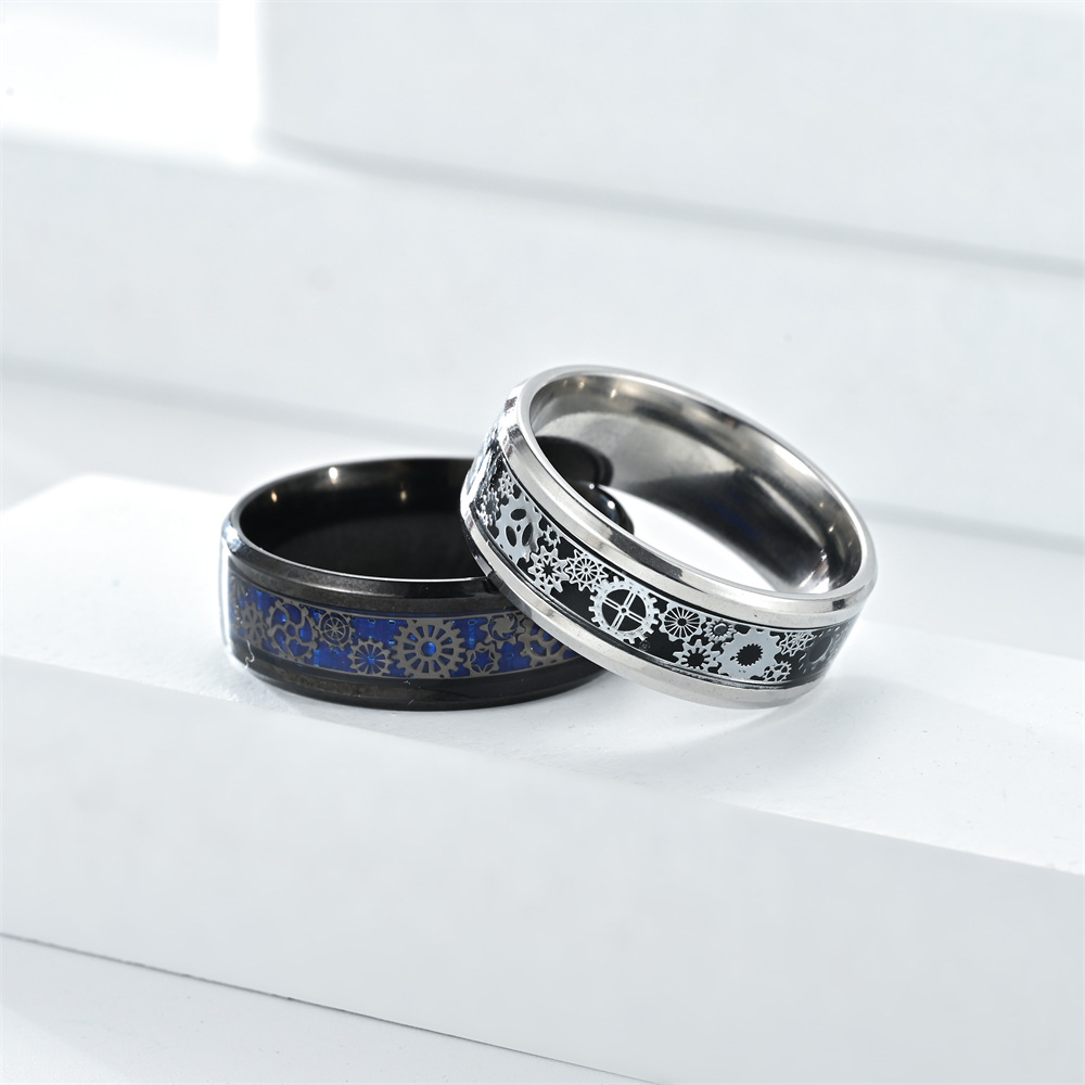 1 Piece Quantity Daily Occasion Casual Simple Style Gear Titanium Steel Enamel Couple Rings