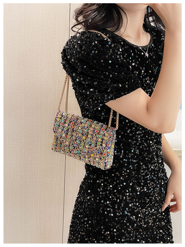 Cross-border bag bestsellers: Women's bag, chain, super shiny diamond-encrusted small square bag, crossbody bag, fashionable and versatile, socialite dinner bag undefined