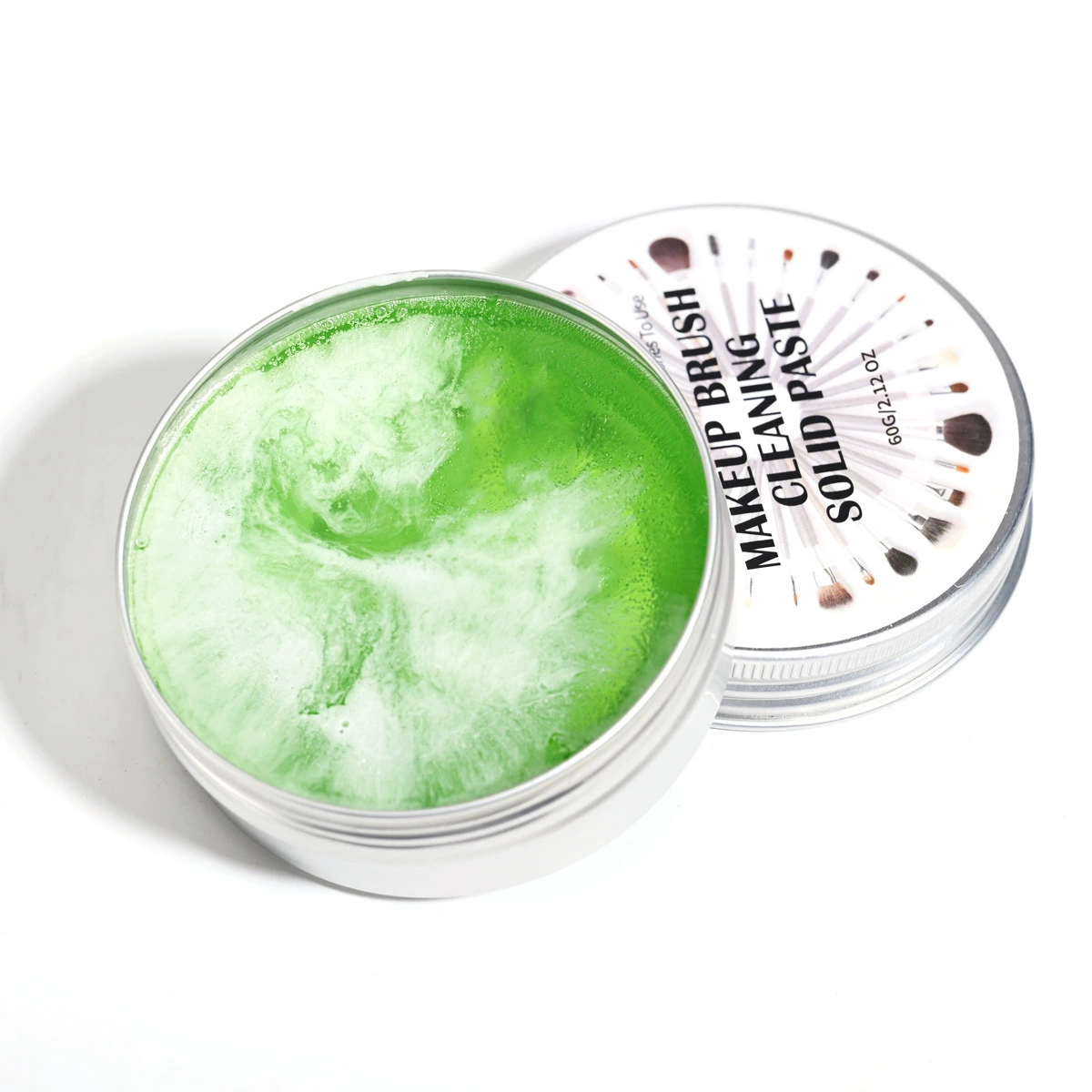 Brush Cleaning Solid Soap, 60 g compact tin — with sponge, cherry/ocean lemon/aloe variants