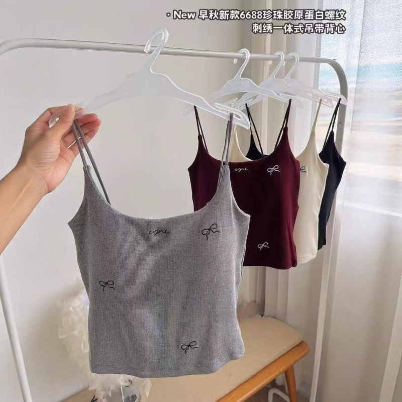 6688 Embroidered Autumn/Winter New Cashmere Vest Women's Warm Fixed Cup Outfit Ancora Red Slim Camisole