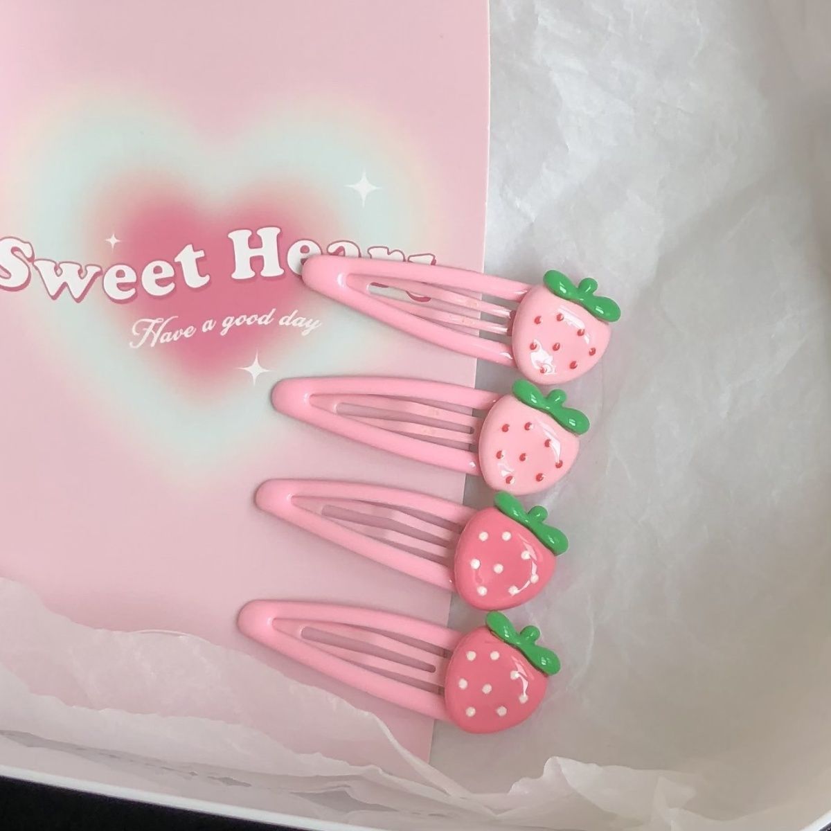 Cute Glossy Strawberry Bb Clip Ins Girl Sweet Pink Hair Clip Student Bangs Side Clip Kidsren's Hair Accessories Hair Clip