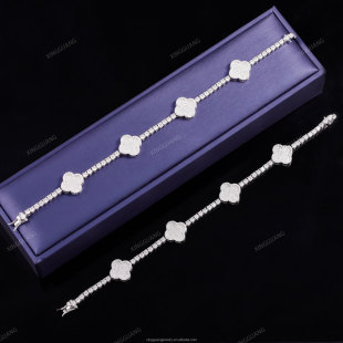 European and American Cross-Border Hip-Hop S925 Silver Inlaid with Diamonds Four-Leaf Clover Moissanite Tennis Bracelet High-End Versatile Bracelet