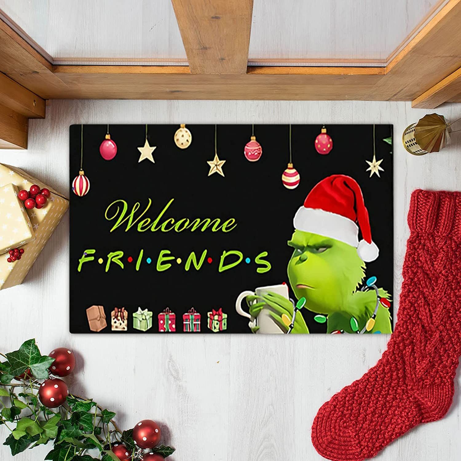 Alfombra de piso de dibujos animados de comercio exterior transfronterizo amazon deseo estera de piso de navidad decoración de vacaciones estera de regalo estera de la puerta del hogar