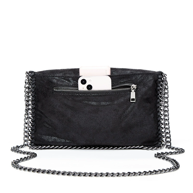 One-Shoulder Chain Bag, Small Crossbody with Metal Chain Strap, High-end Black, 32×3×19 cm
