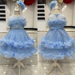 跨境專供兒童禮服公主裙走秀主持人舞台走秀蓬蓬裙生日禮服女Kids