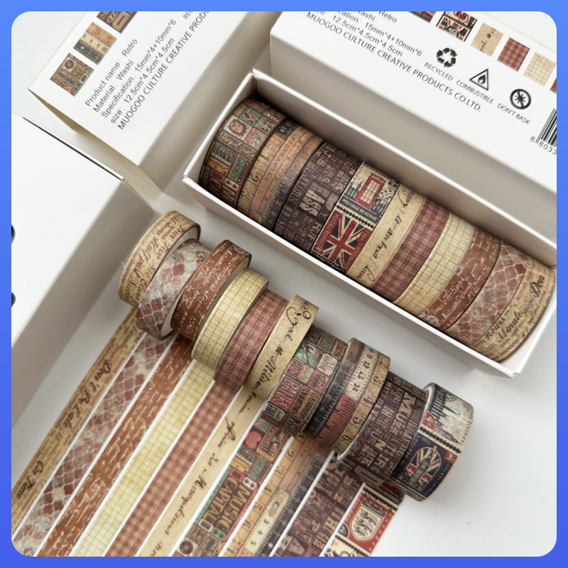 ✅ Personalized Combination Handbook Tape Retro Washi Tape Cute Children's Stickers Decorative Material Handbook Tape
