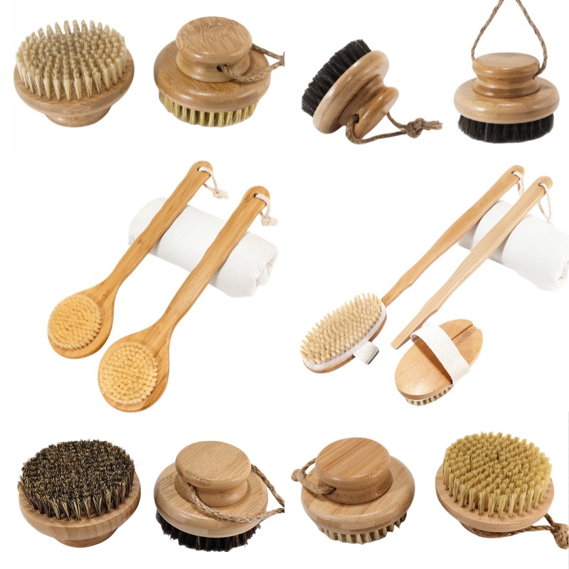 Lugar al por mayor artefacto de baño Cepillo de baño de limpieza de mango largo de madera maciza Cepillo de baño para frotar Cepillo de espalda para frotar Cepillo de baño de cerda de cerdo de pelo suave
